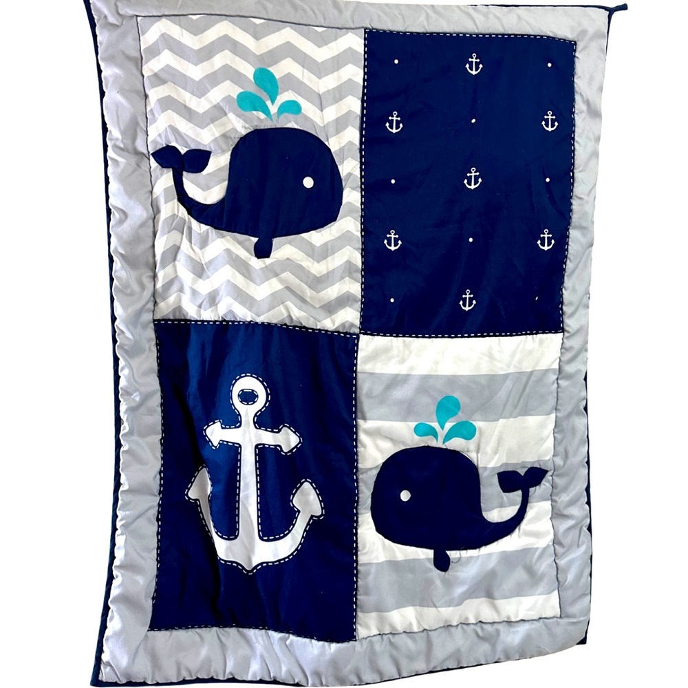 Manhattan Kids Whale Quilted Wall Hanging Navy, Gray & White